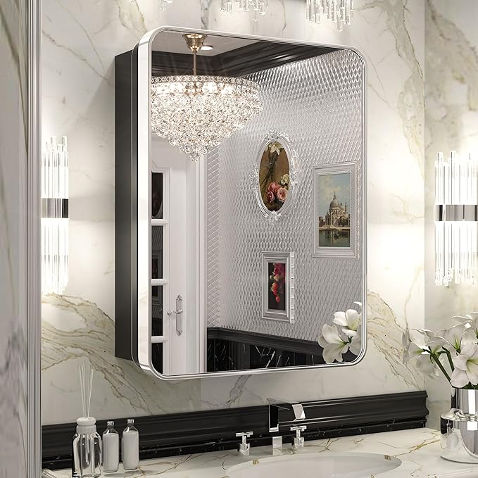 Keonjinn 20 x 26 Inch Chrome Recessed Medicine Cabinets, Mirrored Bathroom by Keonjinn