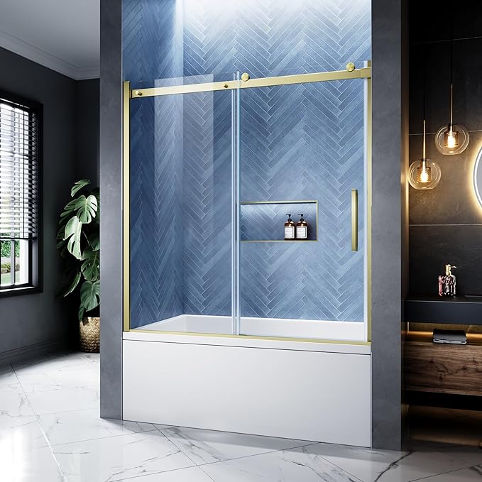 Bathtub Shower Door, 56-60" W x 60" H Frameless Single Sliding Tub Shower Door by Unknown