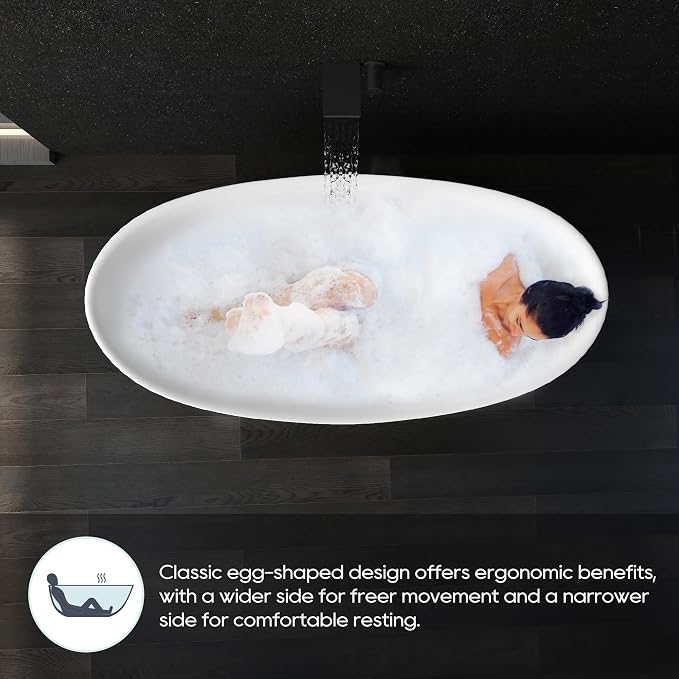 SJ STAR&JANE 61" Solid Surface Freestanding Bathtub Stone Resin Tub Oval Double - Image 5
