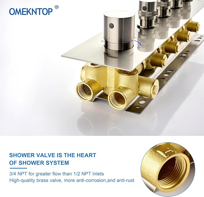 Brass Brushed-Nickel 4-Way Thermostatic Shower Diverter Valve - Image 4