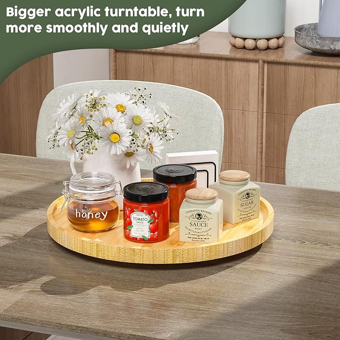 Lazy Susan Organizer, 13.2 Inch Non-Skid Bamboo Lazy Susan - Image 3
