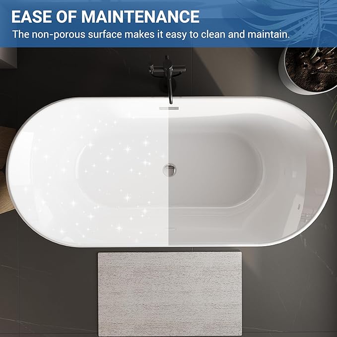 Freestanding Bathtub 67 Inch Oval Acrylic Soaker Tub – Glossy White Flared-Edge - Image 6
