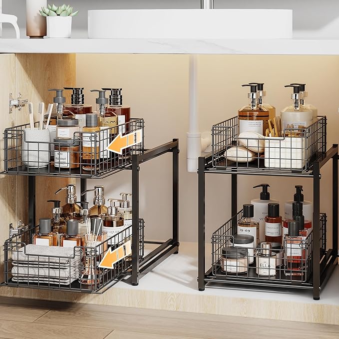 Under Sink Organizer, 2-Tier Pull Out Cabinet Organizer, Kitchen Bathroom by Silub