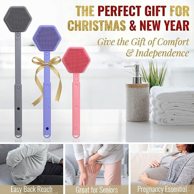 Silicone Back Scrubber for Shower – 21in Extendable Shower Brush - Image 2