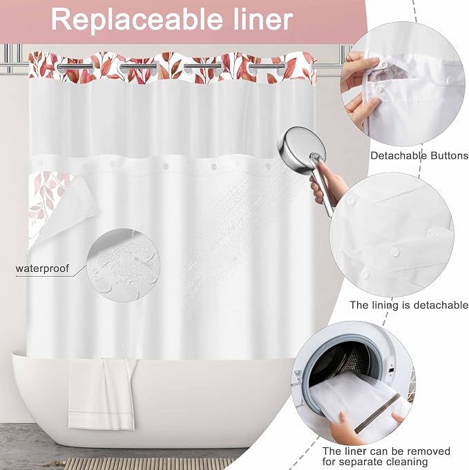 No Hook Shower Curtain and Liner Set, Bath Curtain Sets - Image 4