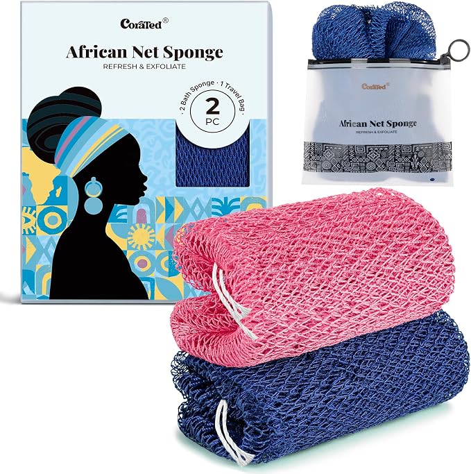 CORATED African Net Sponge Authentic, Shower Loofah Exfoliating Bath Sponge by CORATED