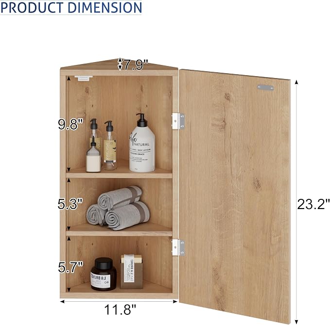 eclife 24" Bathroom Corner Medicine Cabinet W/Mirror, Single Door Bathroom - Image 3