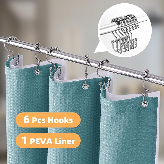 LaCyan 3 in 1 Waterproof Waffle Weave Shower Curtain and Clear Liner Set - Image 2