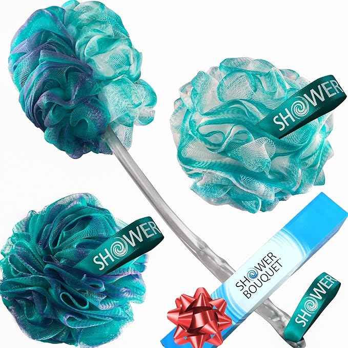 SHOWER BOUQUET 2-Sided-Loofah-Back-Scrubber & Bath-Sponge Set // by ShowerBouquet%C2%AE