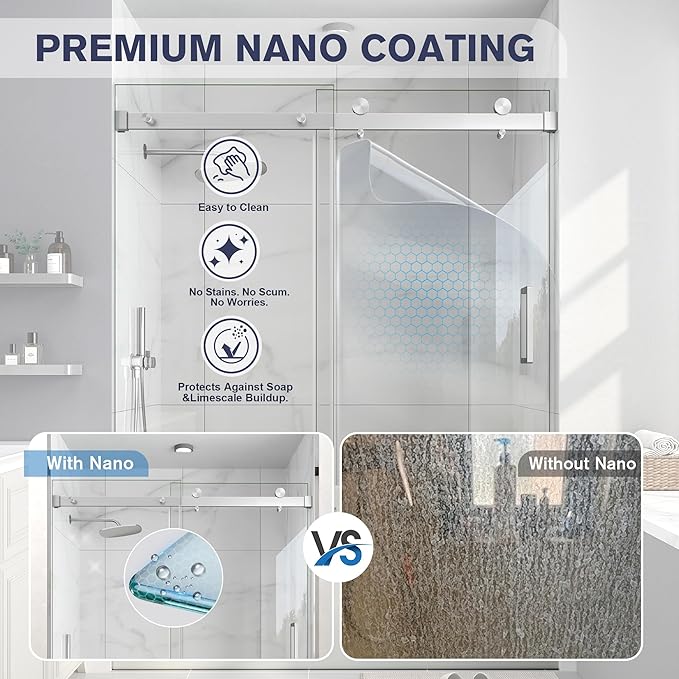 Frameless Bathtub Shower Door, 55-60" W x 60" H Sliding Tub Shower Door - Image 2