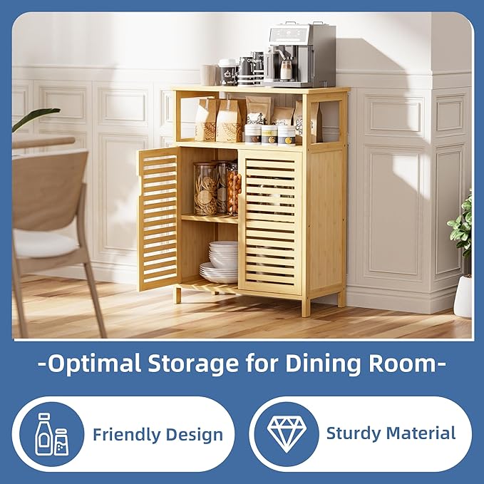 HITNET Bathroom Cabinet Freestanding, Bamboo Storage Cabinet 4-Tier Floor - Image 6