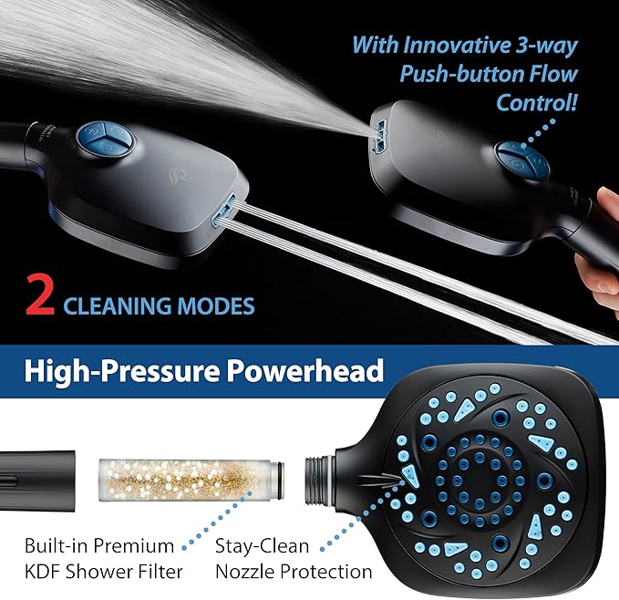 6-way High Pressure 82 Spray Mode Filtered Showerhead Combo - Image 5