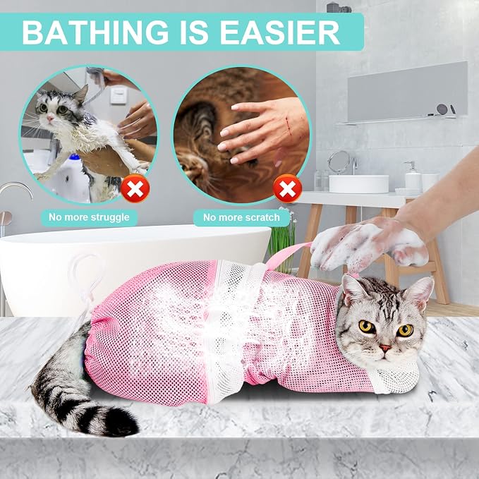 Cat Bathing Bag Adjustable Cat Grooming Net Bag Anti-bite & Anti-Scratch Cat - Image 4