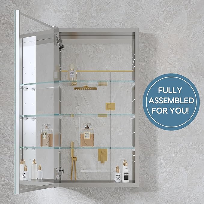 WELLFOR 16" x 30" Bathroom Medicine Cabinet, Anodized Chrome Aluminum Frame - Image 6