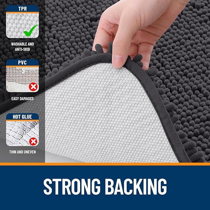 OLANLY Bathroom Rugs 59x24, Extra Soft Absorbent Chenille Bath Rugs, Rubber - Image 6