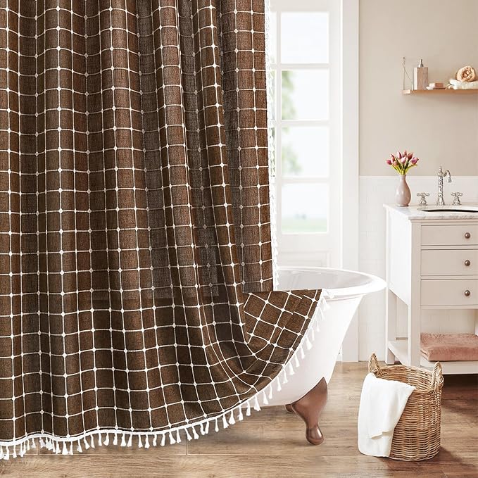 MitoVilla Brown 72 x 78 Farmhouse Shower Curtain, Boho 78 inch Long Polyester by MitoVilla