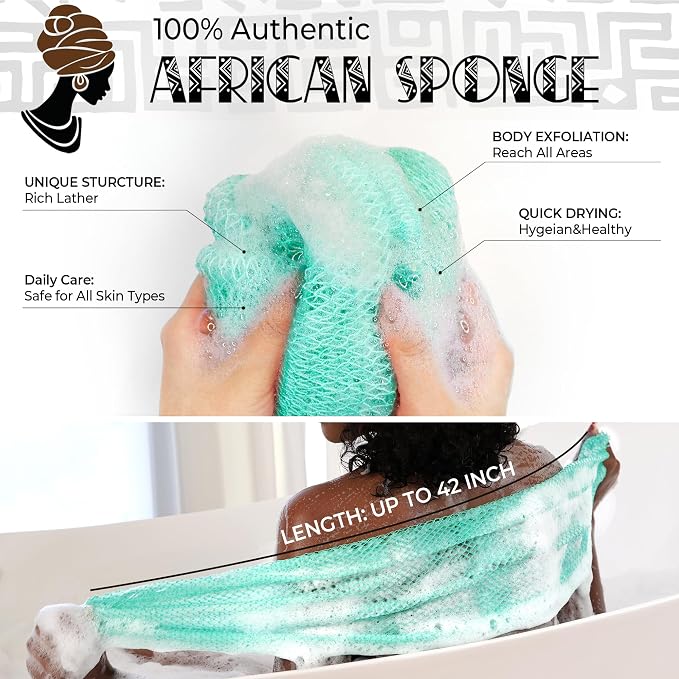African Exfoliating Net Sponge Black & Seawave - Image 2