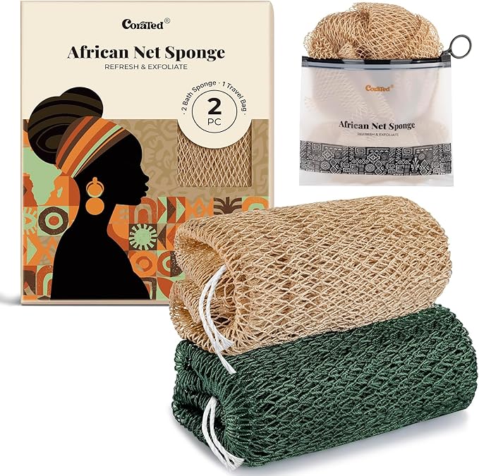 CORATED African Net Sponge Authentic, Shower Loofah Exfoliating Bath Sponge by CORATED