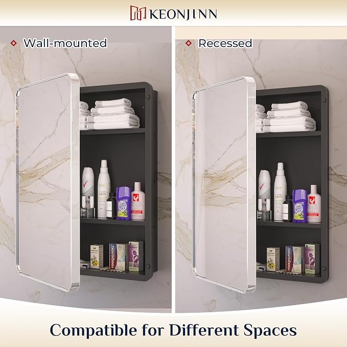 Keonjinn 20 x 26 Inch Chrome Recessed Medicine Cabinets, Mirrored Bathroom - Image 6