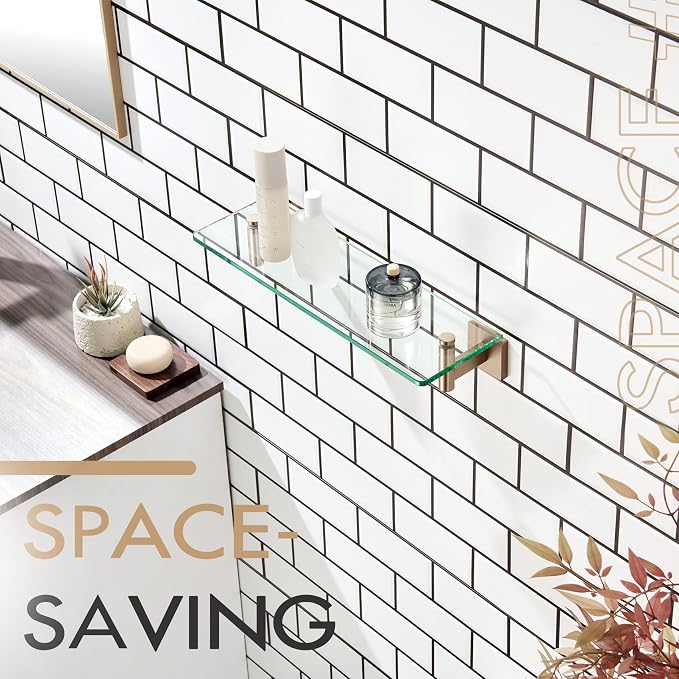 KOKOSIRI Wall Shelves Bathroom Hardware Glass Floating Shelf Small Hanging Rack - Image 8