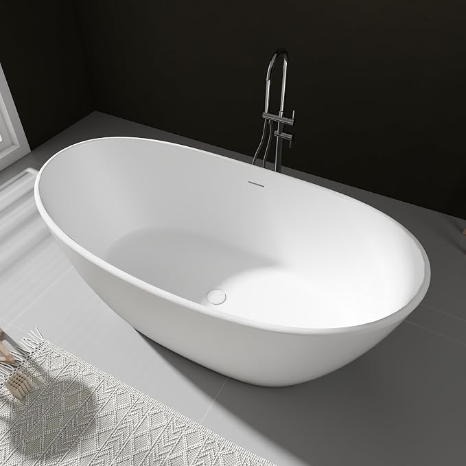 SJ STAR&JANE 61" Solid Surface Freestanding Bathtub Stone Resin Tub Oval Double - Image 9