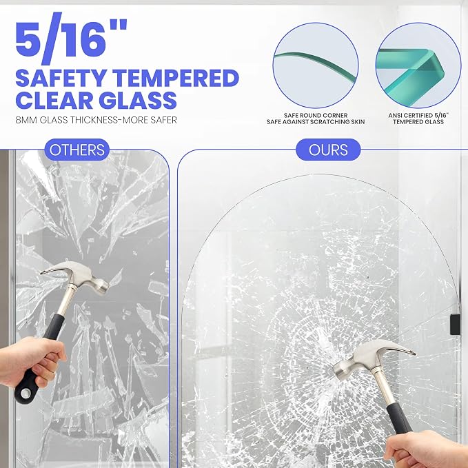 34" W X 58.25" H Tub Shower Door, Frameless Bathtub Glass Shower Door - Image 4