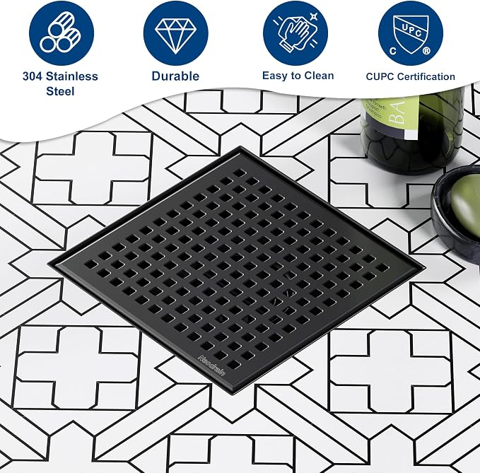 Neodrain 6 Inch Square Shower Drain, 304 Stainless Steel Bathroom Drainage - Image 7