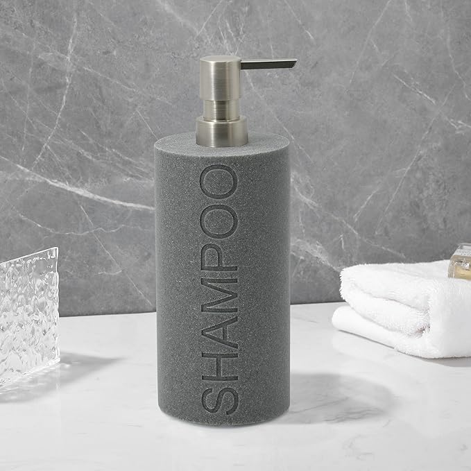 Resin Neutral Gray Sandstone Shampoo Engraved Bottle Refillable Pump Dispenser - Image 6