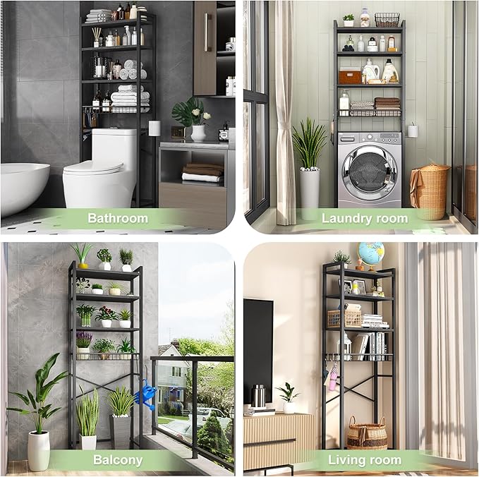 Over-The-Toilet Storage Rack, 4-Tier Bathroom Organizer Shelf Over Toilet - Image 3