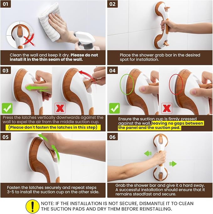 TAILI Shower Grab Bar, 2 Pack 12 Inch Suction Grab Bars - Image 4