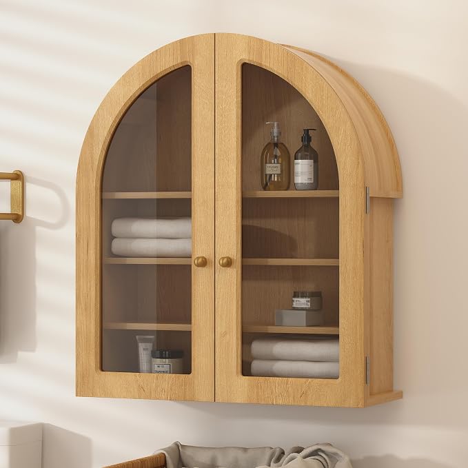 Large Arched Bathroom Wall Cabinet Modern Wooden Display Cabinet - Image 4