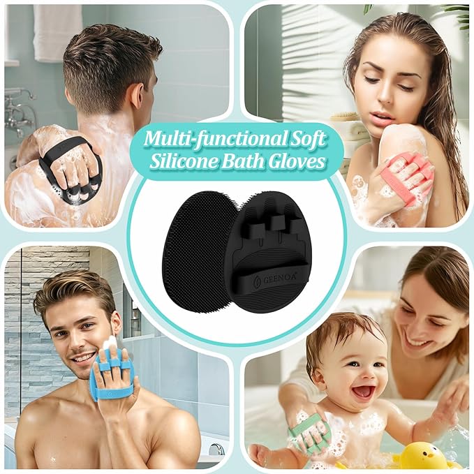 Soft Silicone Bath Glove & Face Scrubber Set 2PCS, 360° Anti-Slip & Hand-fit - Image 7