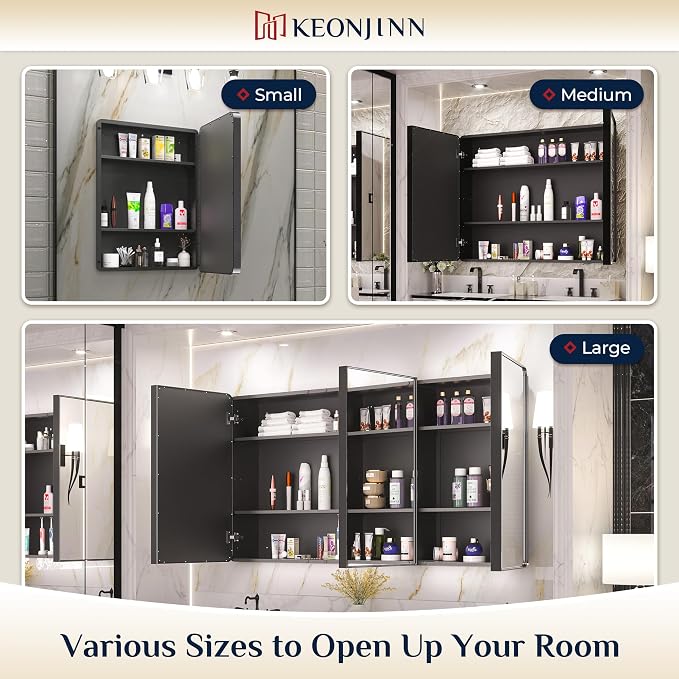 Keonjinn 48 x 32 Inch Large Black Medicine Cabinets, Recessed Bathroom Medicine - Image 8