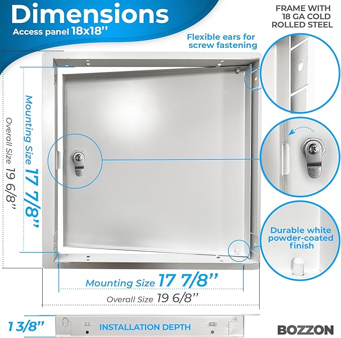 BOZZON Access Panel for Drywall 18 x 18 inch – Metal Door - Image 2