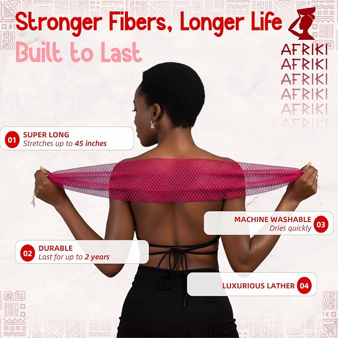 AFRIKI African Net Sponge – Exfoliating Body Scrubber, All Skin Types | 45 in - Image 3
