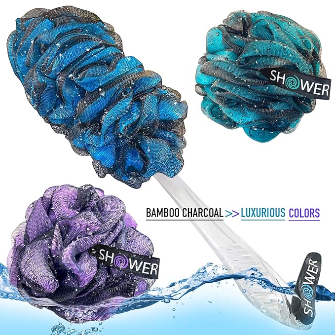 SHOWER BOUQUET Loofah-Charcoal Back-Scrubber & Bath-Sponge Color-Set // 1 - Image 4