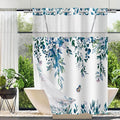 No Hook Shower Curtain and Liner Set, Dark Blue Eucalyptus Floral Shower by TWLSNCD