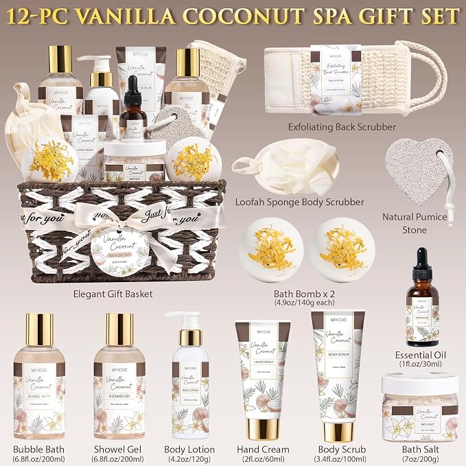 Christmas Birthday Gifts for Women, Vanilla Coconut Relaxing Spa Gift Baskets - Image 2