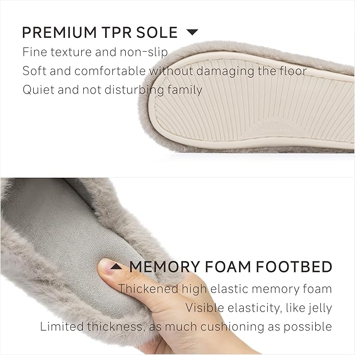 Chantomoo Womens Slippers Memory Foam Fuzzy Cross Band Faux Fur Slippers - Image 4