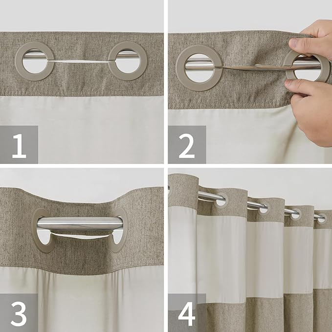 Extra Long No Hooks Needed Linen Textured Shower Curtain - Image 5