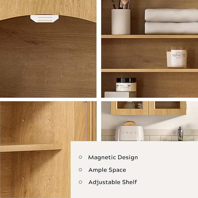 Large Arched Bathroom Wall Cabinet Modern Wooden Display Cabinet - Image 5