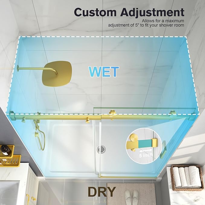 Frameless Shower Door, 55-60" W x 76" H Sliding Glass Shower Door, 1/4'' SGCC - Image 7