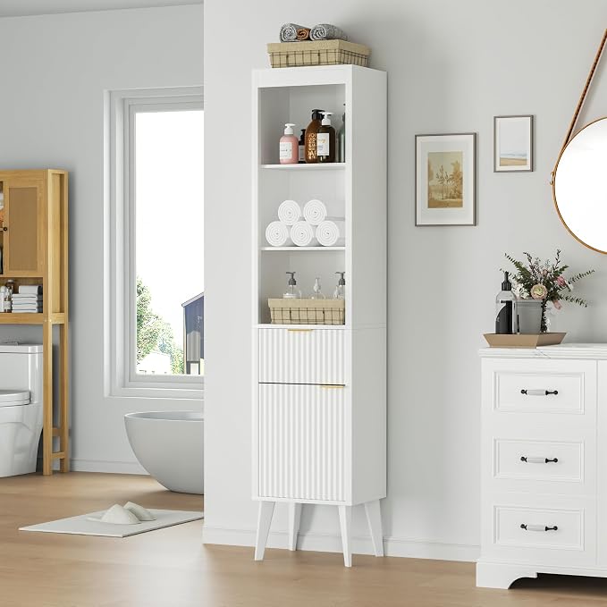70" H Tall Storage Cabinet, Fluted Freestanding Floor Organizer - Image 4