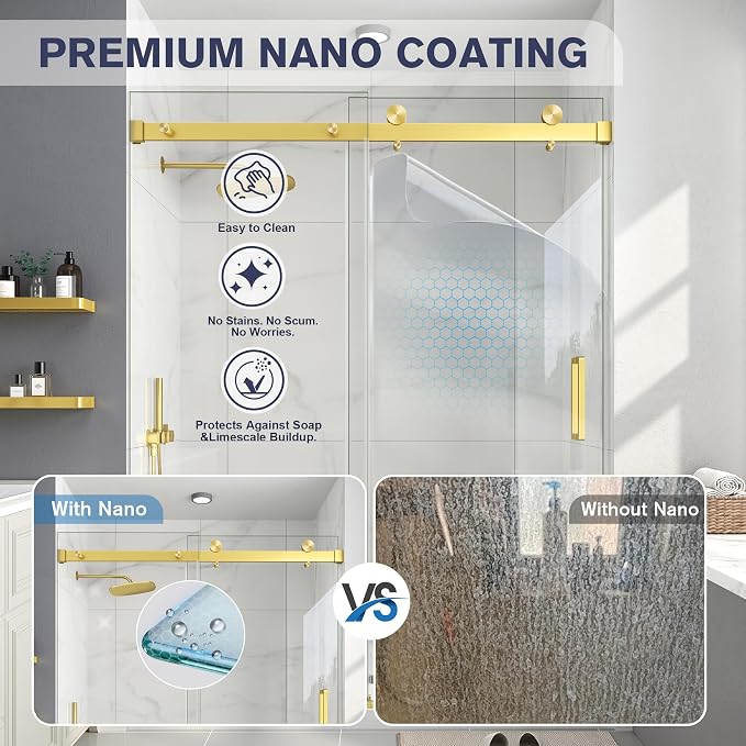 Frameless Shower Door, 43-48" W x 76" H Sliding Glass Shower Door, 1/4''(6mm - Image 2
