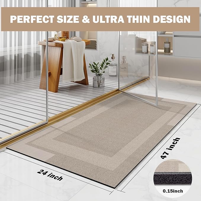 Non Slip Long Bath Mat Bathroom Runner, Rubber Backing Ultra Thin Bathroom Rugs - Image 2