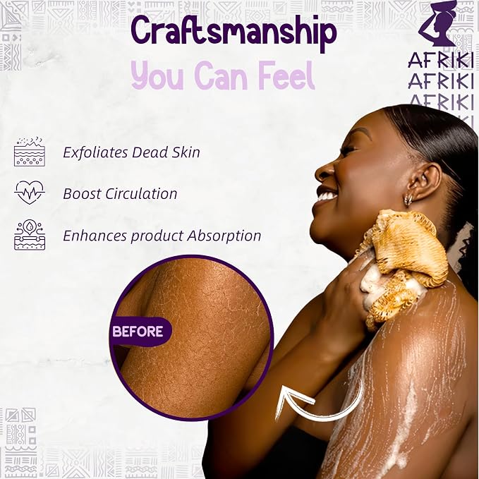 AFRIKI African Net Sponge – Exfoliating Body Scrubber, All Skin Types | 45 in - Image 2
