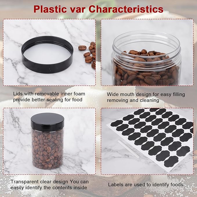 Plastic Jars with Lids, OBKJJ 51 PCS 10 OZ Large Capacity Clear Storage - Image 5