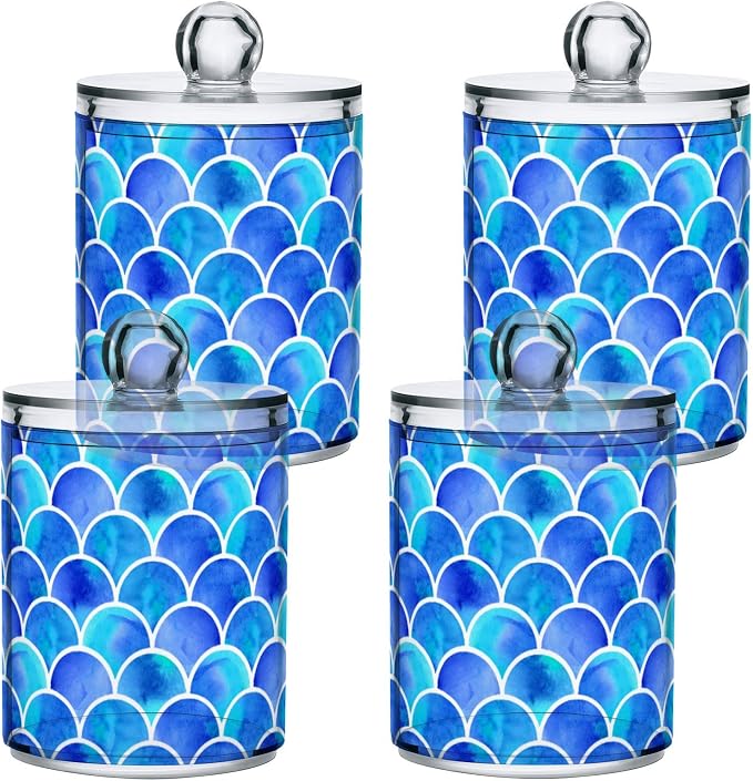 MNSRUU 4 Pack Qtip Holder Organizer Dispenser Blue Scales Of Mermaid Bathroom - Image 2