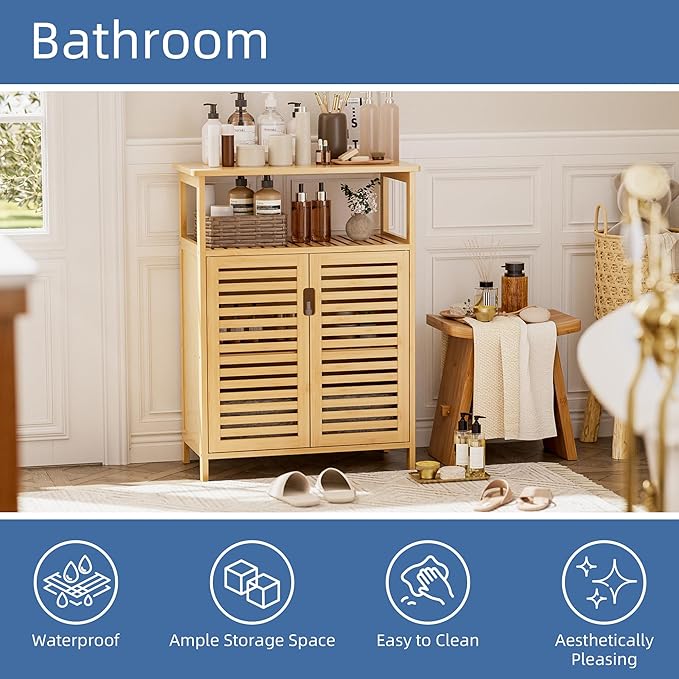HITNET Bathroom Cabinet Freestanding, Bamboo Storage Cabinet 4-Tier Floor - Image 4