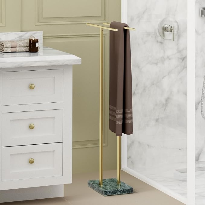 KES Standing Towel Rack with Green Natural Marble Base, Fits Large Bath Towel - Image 7